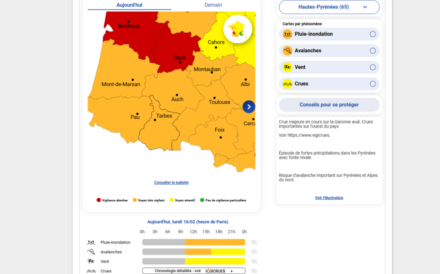 Intempéries dans les Hautes-Pyrénées : la route de La Mongie fermée jusqu'à mardi, risque élevé d'avalanches et d'inondations